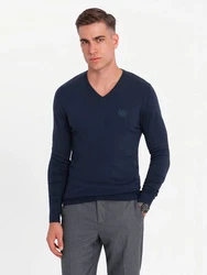 Ombre V-Ausschnitt-Pullover Dunkelblau/Blau/Hellblau