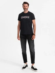 OMBRE Print-Shirt Herren-T-Shirt mit doppeltem Logodruck Braun/Schwarz