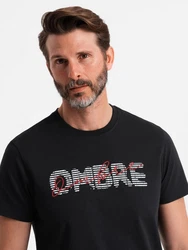 OMBRE Print-Shirt Herren-T-Shirt mit doppeltem Logodruck Braun/Schwarz