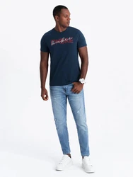 OMBRE Print-Shirt Herren-T-Shirt mit doppeltem Logodruck Dunkelblau/Blau/Hellblau/Schwarz