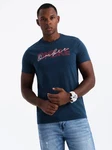 OMBRE Print-Shirt Herren-T-Shirt mit doppeltem Logodruck Dunkelblau/Blau/Hellblau/Schwarz