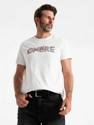 OMBRE Print-Shirt Herren-T-Shirt mit doppeltem Logodruck Braun/Weiß