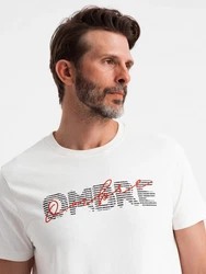 OMBRE Print-Shirt Herren-T-Shirt mit doppeltem Logodruck Braun/Weiß