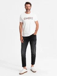 OMBRE Print-Shirt Herren-T-Shirt mit doppeltem Logodruck Braun/Weiß