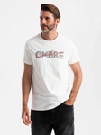 OMBRE Print-Shirt Herren-T-Shirt mit doppeltem Logodruck Braun/Weiß