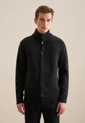 seidensticker Strickjacke Langarm Stehkragen Uni Schwarz/Dunkelgrau