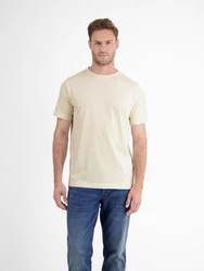 LERROS Basic T-Shirt mit Logostitch Khaki/Creme/Beige/Weiß/Gelb