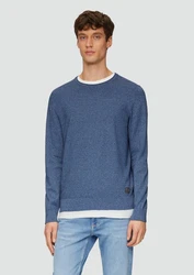 s.Oliver Strickpullover mit Strukturmix und Logo-Patch Dunkelblau/Grau/Blau/Hellblau