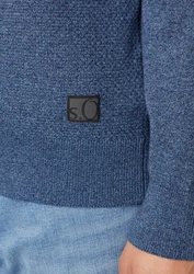s.Oliver Strickpullover mit Strukturmix und Logo-Patch Dunkelblau/Grau/Blau/Hellblau