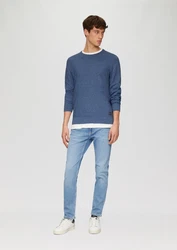 s.Oliver Strickpullover mit Strukturmix und Logo-Patch Dunkelblau/Grau/Blau/Hellblau