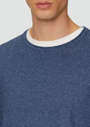 s.Oliver Strickpullover mit Strukturmix und Logo-Patch Dunkelblau/Grau/Blau/Hellblau