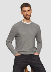 s.Oliver Strickpullover mit Strukturmix und Logo-Patch Grau/Hellgrau