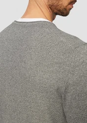 s.Oliver Strickpullover mit Strukturmix und Logo-Patch Grau/Hellgrau