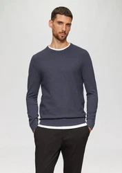 s.Oliver Strickpullover mit Strukturmix und Logo-Patch Dunkelblau/Grau