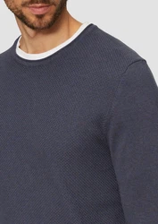 s.Oliver Strickpullover mit Strukturmix und Logo-Patch Dunkelblau/Grau