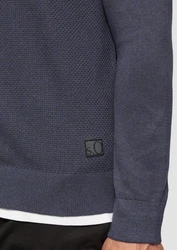 s.Oliver Strickpullover mit Strukturmix und Logo-Patch Dunkelblau/Grau