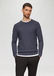 s.Oliver Strickpullover mit Strukturmix und Logo-Patch Dunkelblau/Grau