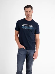 LERROS Unifarbenes T-Shirt mit Print Dunkelblau/Blau/Hellblau