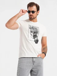 OMBRE Print-Shirt T-Shirt mit Totenkopf Weiß/Beige/Creme/Schwarz
