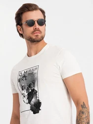 OMBRE Print-Shirt T-Shirt mit Totenkopf Weiß/Beige/Creme/Schwarz