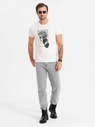 OMBRE Print-Shirt T-Shirt mit Totenkopf Weiß/Beige/Creme/Schwarz