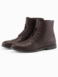 OMBRE Herren Schnürstiefel aus Ökoleder Dunkelbraun/Braun/Bordeaux