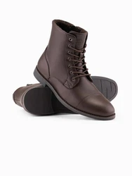 OMBRE Herren Schnürstiefel aus Ökoleder Dunkelbraun/Braun/Bordeaux
