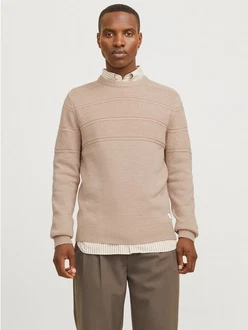 Jack & Jones Rundhalspullover JJJERRY KNIT CREW NECK Beige/Braun Jack & Jones Rundhalspullover JJJERRY KNIT CREW NECK Beige/Braun