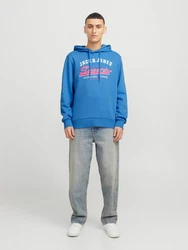 Jack & Jones Kapuzensweatshirt JJELOGO SWEAT HOOD 2 hellblau/pink/weiß