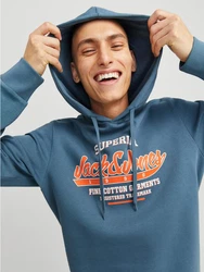Jack & Jones Kapuzensweatshirt JJELOGO SWEAT HOOD 2 Blau/Hellblau/Grau