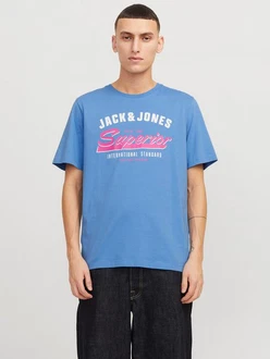 Jack & Jones T-Shirt JJELOGO TEE SS O-NECK 2 COL SS25 SN Blau/Hellblau Jack & Jones T-Shirt JJELOGO TEE SS O-NECK 2 COL SS25 SN Blau/Hellblau