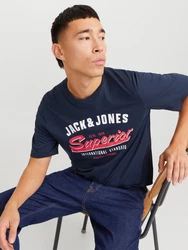 Jack & Jones T-Shirt JJELOGO TEE SS O-NECK 2 COL SS25 SN Dunkelblau
