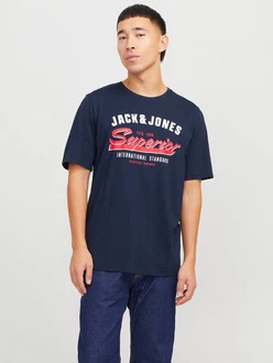Jack & Jones T-Shirt JJELOGO TEE SS O-NECK 2 COL SS25 SN Dunkelblau