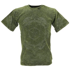 Guru-Shop T-Shirt Tibet & Buddhist Art T-Shirt Dunkelgrün/Grün/Neonfarben