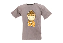 Guru-Shop T-Shirt Tibet & Buddhist Art T-Shirt Hellgrau/Braun/Gelb