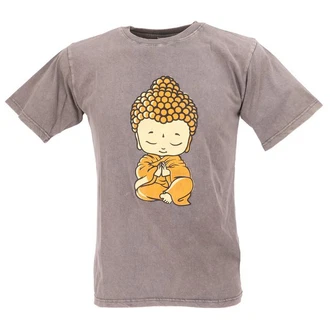 Guru-Shop T-Shirt Tibet & Buddhist Art T-Shirt Hellgrau/Braun/Gelb