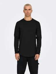 Longsleeve Langarm-Shirt Lang Rundhals Weiches Jersey 8307 in Schwarz