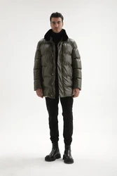 Antioch Winterjacke Faux Leather Long Puffer Jacket Dunkelgrün/Khaki