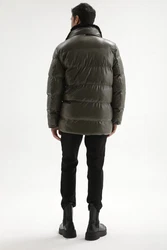 Antioch Winterjacke Faux Leather Long Puffer Jacket Dunkelgrün/Khaki