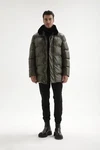 Antioch Winterjacke Faux Leather Long Puffer Jacket Dunkelgrün/Khaki