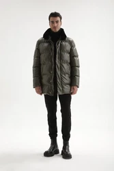 Antioch Winterjacke Faux Leather Long Puffer Jacket Dunkelgrün/Khaki