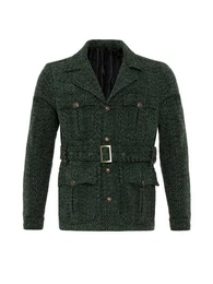 Wintermantel Herringbone Patterned Coat Belt Detailed