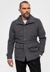 Antioch Winterjacke Lapel Collar Belt Detailed Coat Dunkelgrau/Dunkelblau/Grau