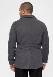 Antioch Winterjacke Lapel Collar Belt Detailed Coat Dunkelgrau/Dunkelblau/Grau
