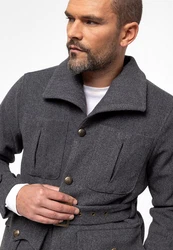 Antioch Winterjacke Lapel Collar Belt Detailed Coat Dunkelgrau/Dunkelblau/Grau