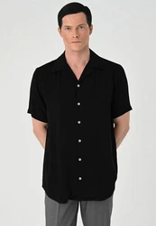 Antioch Blusenshirt Lapel Collar Short Sleeve Shirt Schwarz