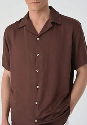 Antioch Blusenshirt Lapel Collar Short Sleeve Shirt Braun/Dunkelbraun/Dunkelrot