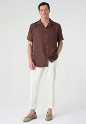 Antioch Blusenshirt Lapel Collar Short Sleeve Shirt Braun/Dunkelbraun/Dunkelrot