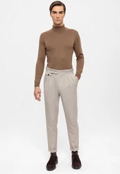 Antioch 7/8 Strandhose High Waist Pleated Casual Trousers Beige/Khaki/Braun