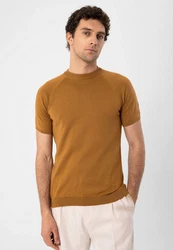 Antioch Poloshirt Mock Turtleneck Kurzarm Braun/Orange